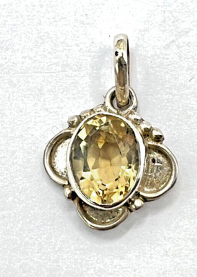 925 Sterling Silver Pendant, Studded with 10x7 MM Oval Shape Citrine