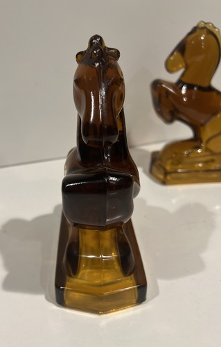 Aufzucht Pferd Buchstützen Kunstglas Vintage Amberina rot orange UVA 1950 L.E. Smith - Bild 6 von 9