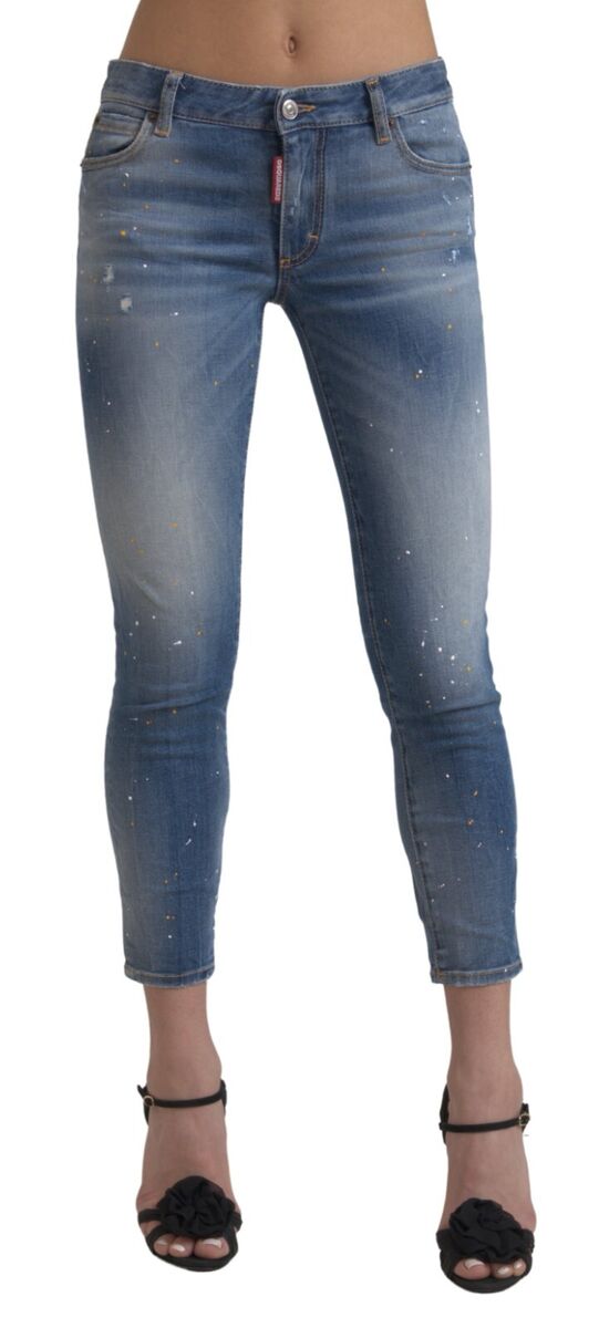 【送料&関税込】Dsquared2 Twiggy Jeans DSQUARED2 Jeans Blue Mid Waist Cropped Twiggy Denim Trouser