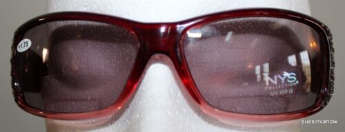 NYS Collection 1.75 Sunglass Reading Glasses Large Black Plastic Rhinestone - Photo 1/2