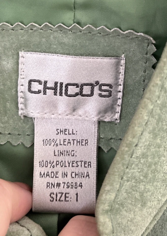 Chaqueta de cuero Chico's para mujer con cremallera completa verde lisa mediana 1 manga larga Foto 3 de 4