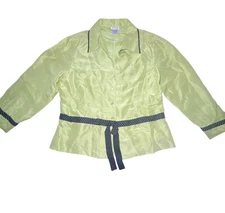 Betu Lime Green Silk Shirt Polka Dot Accents Size 12 Party Celebration *READ*