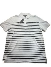 Tommy Hilfiger Stripe Polo Shirt Light Blue Navy Flag Logo NWT Mens Large Preppy