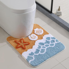 U Shaped Toilet Rug, Ocean Wave Starfish Bath Mat, 20 X 24 Inch