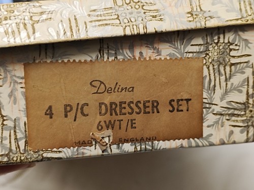 Vintage Delina 4 Piece Floral Vanity Dressing Table Brush & Mirror Set - Boxed - Picture 3 of 14