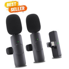 Wireless Mini Microphone for iPhone 2 Pack Lavalier Lapel Mic with AI Noise C...