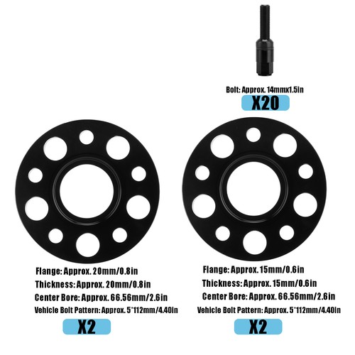 (Black)Hub Modification 15mm + 20mm Replacement Wheel Spacers 5x112 For Auto - Bild 12 von 22