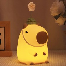 Capybara Night Light For Kids Cute Flower Squishy Animal Lamp With Usb Rechargea