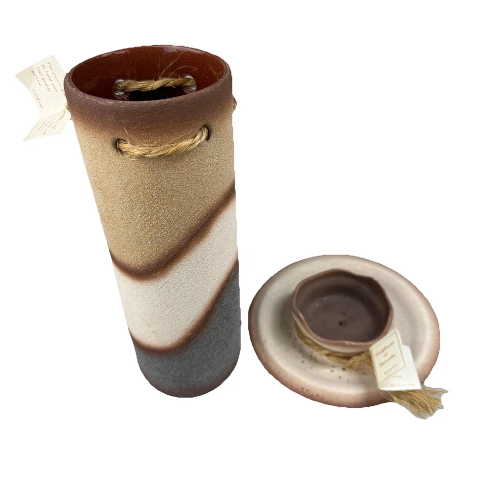 Por Cer Arte Handmade Ceramic Vase With Stand Set Brown Gray Arelis T-56 C-103 - Image 2 of 4