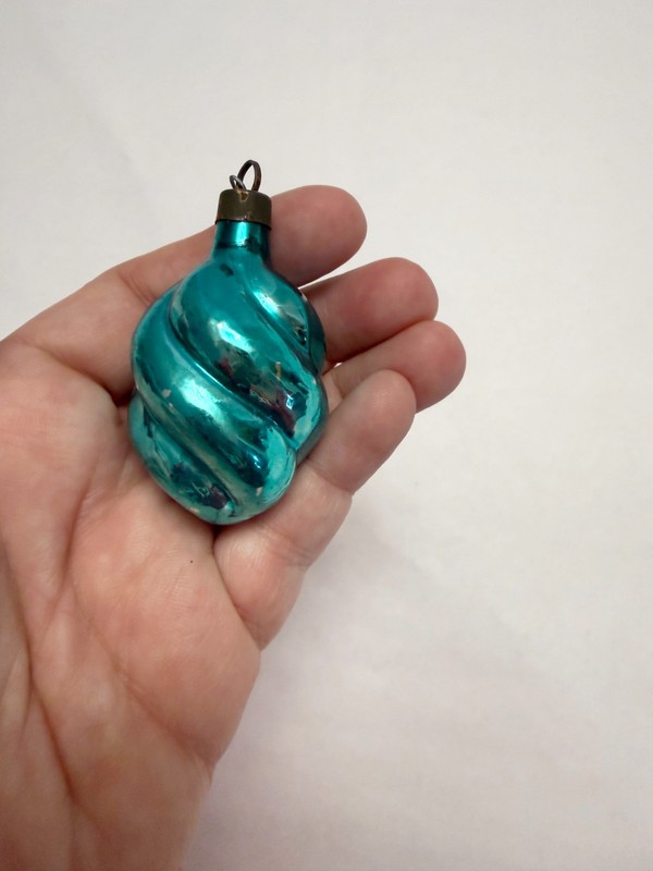 Vintage Premier Teal Mercury Glass Christmas Ornament Twist