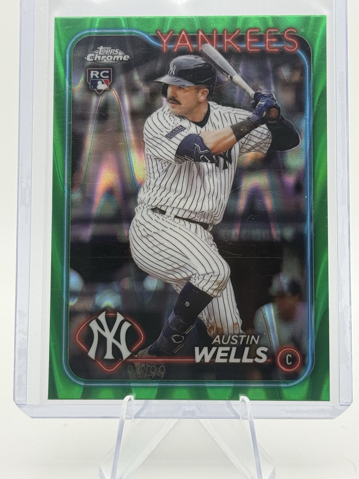 2024 Topps Chrome - Austin Wells #281 Green Wave Refractor 99/99 (RC)