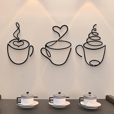 3x Coffee Cup Wall Decor Wall Decoration for Housewarming Bathroom Kitchen