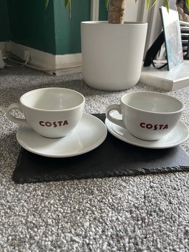 Official Costa Coffee Cup & Saucer Ceramic Latte Cappuccino Mug. x2