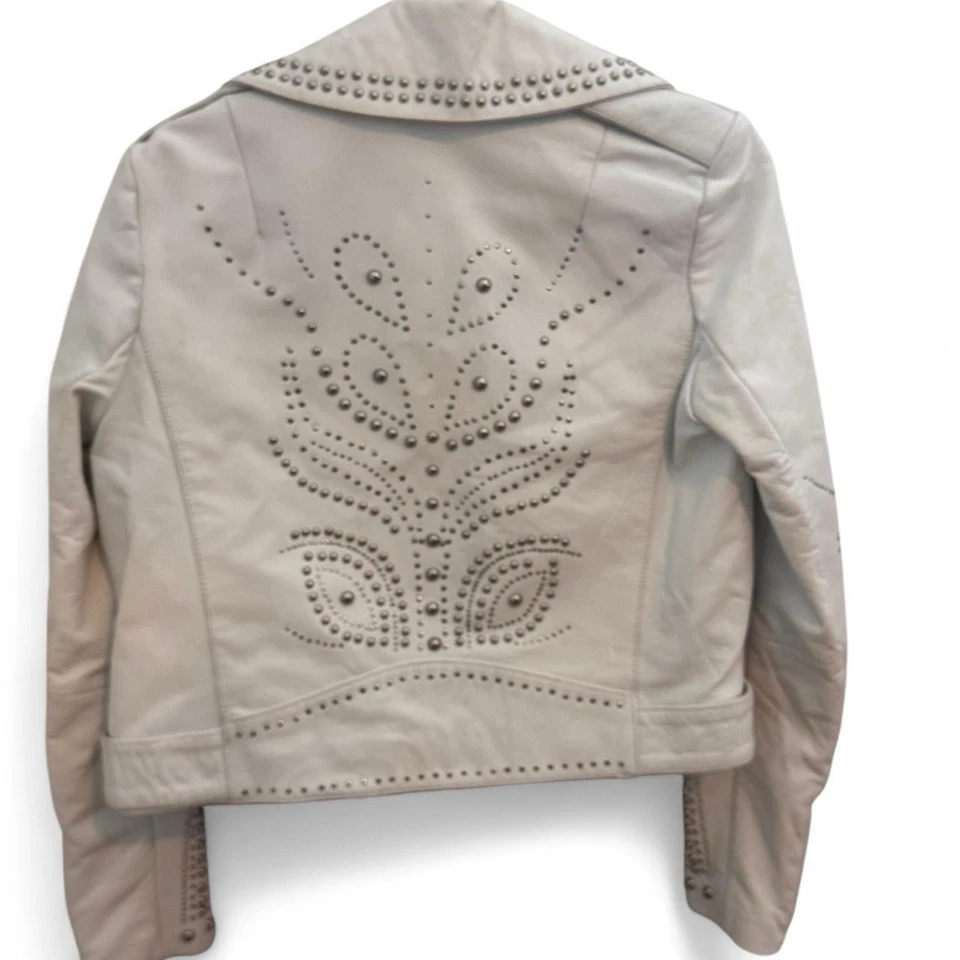 White Belle VERE Leather Studded Motorcycle Jacket Women's - Image 2 of 4