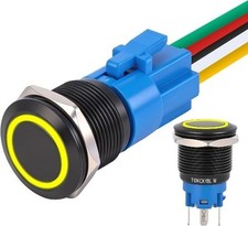 19mm Latching Push Button Switch 12V DC IP65 Waterproof ON Off Black Shell ED