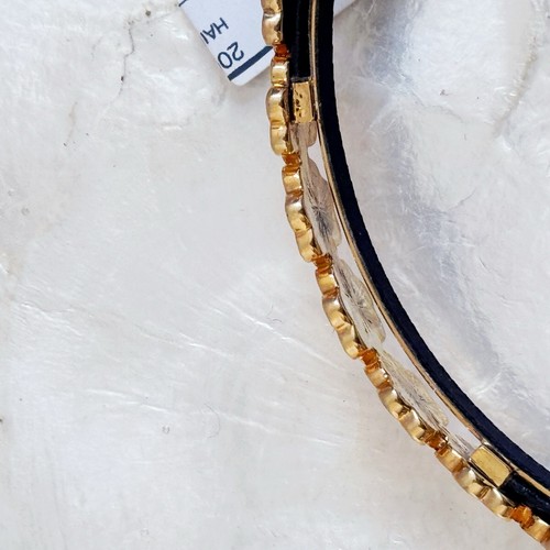 Betsey Johnson Rare Black & Yellow Enamel Flower Black Leather Headband NEW OS - Picture 8 of 13