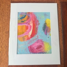 Original Abstract Art on Paper Energy Bright Colorful Home Decor w/11"x14" Mat A
