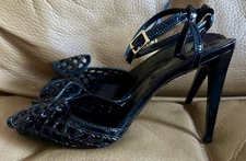 VIKTOR & ROLF Black Patent Heeled Sandal With Bow Size 38 - 7/12 New W/O Box