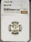 1944 D NGC MS 65 FB Mercury Silver Dime ☆☆ Great For Sets ☆☆ 011