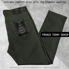 VGB Vintage Genes Black Mens Slim Fit Comfort French Terry Denim Dk Olive Jeans