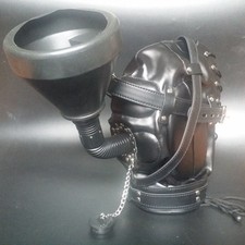 Bondage Hood Open Mouth Headgear BDSM Full Face Mask PU Leather Hood Funnel