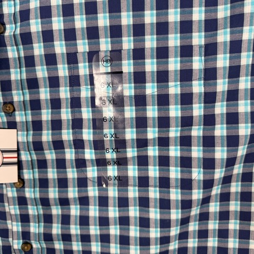 Harbor Bay Shirt Mens 6XL Blue Button Down Short Sleeve Casual Plaid Pocket New - Picture 3 of 9