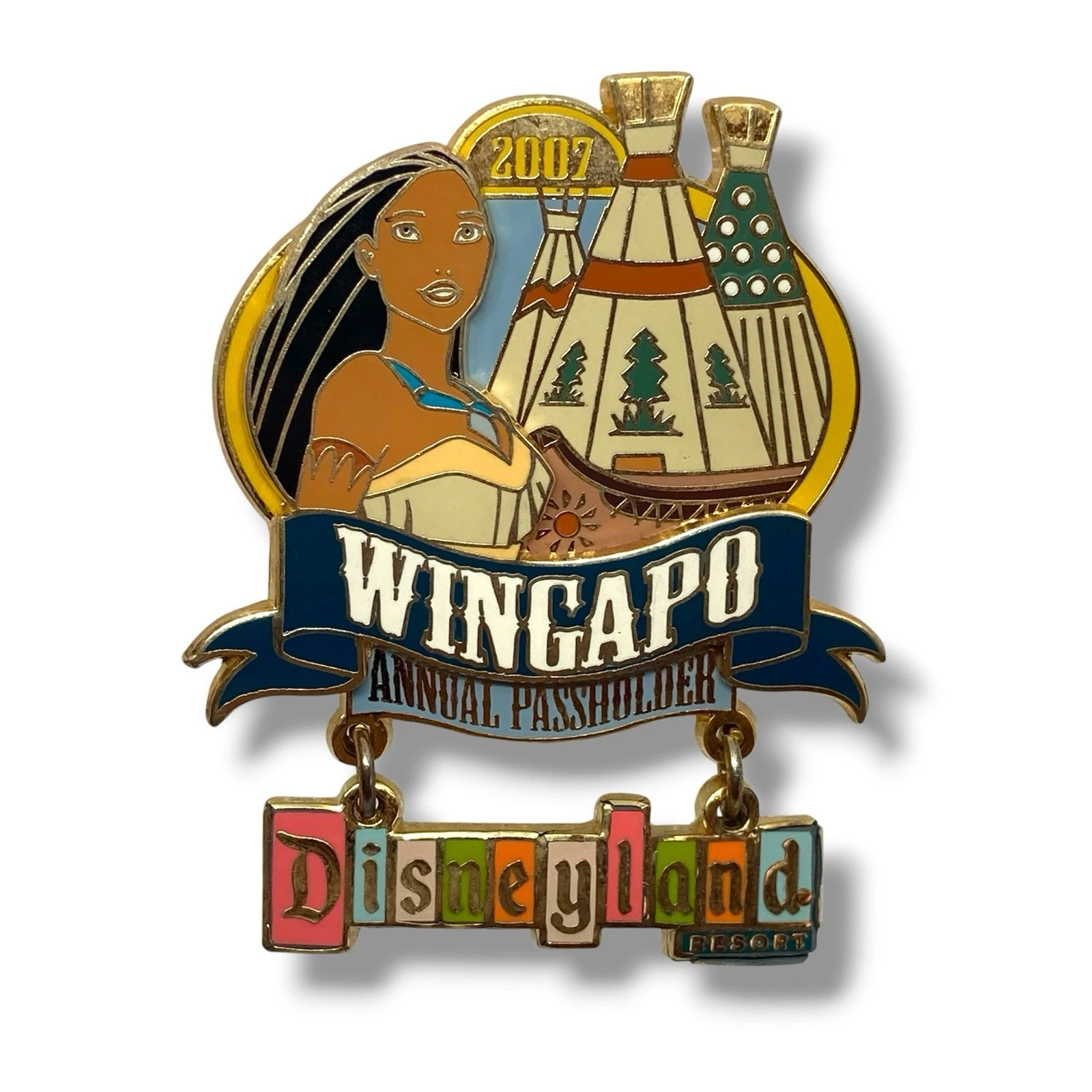 Disneyland Welcome Annual Passholders 2007 Pocahontas Dangle Wingapo LE1000 Pin