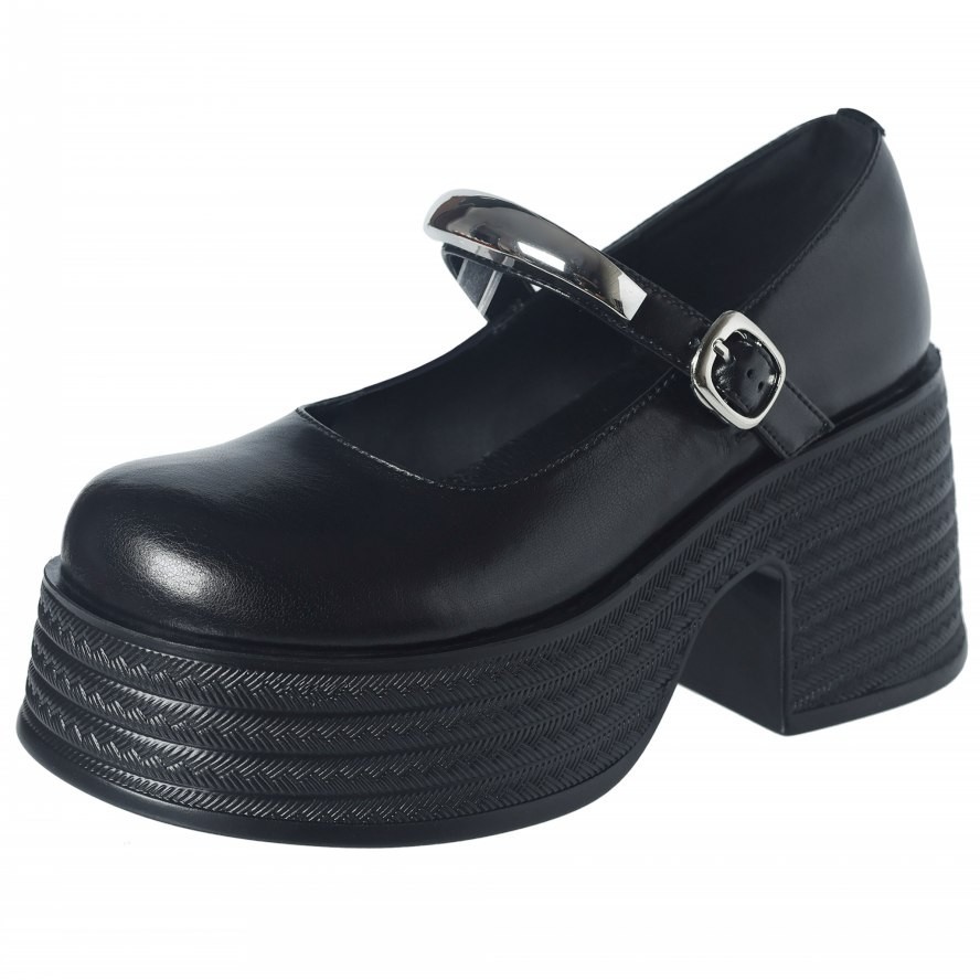 SAOLA Stivaletti donna suola spessa vera pelle Mary Janes plateau alto creepers