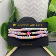 3 PC Set Heishi 7 Plus Stretch Bracelet Polymer Clay Beads Flower B8032