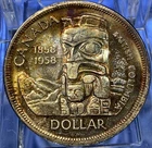 1958 Canada 80% Silver Dollar ~ Totem Pole ~ Uncirculated Toned