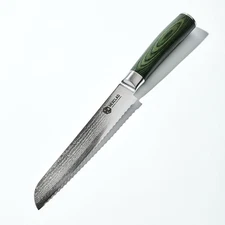 Bread Knife, 8-Inch Japanese Damascus Stainless Steel Blade, Pakkawood Handle