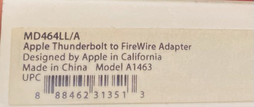 Apple Thunderbolt to FireWire Adapter Cable * MD464LL/A * A1463 Open Box - Afbeelding 3 van 3