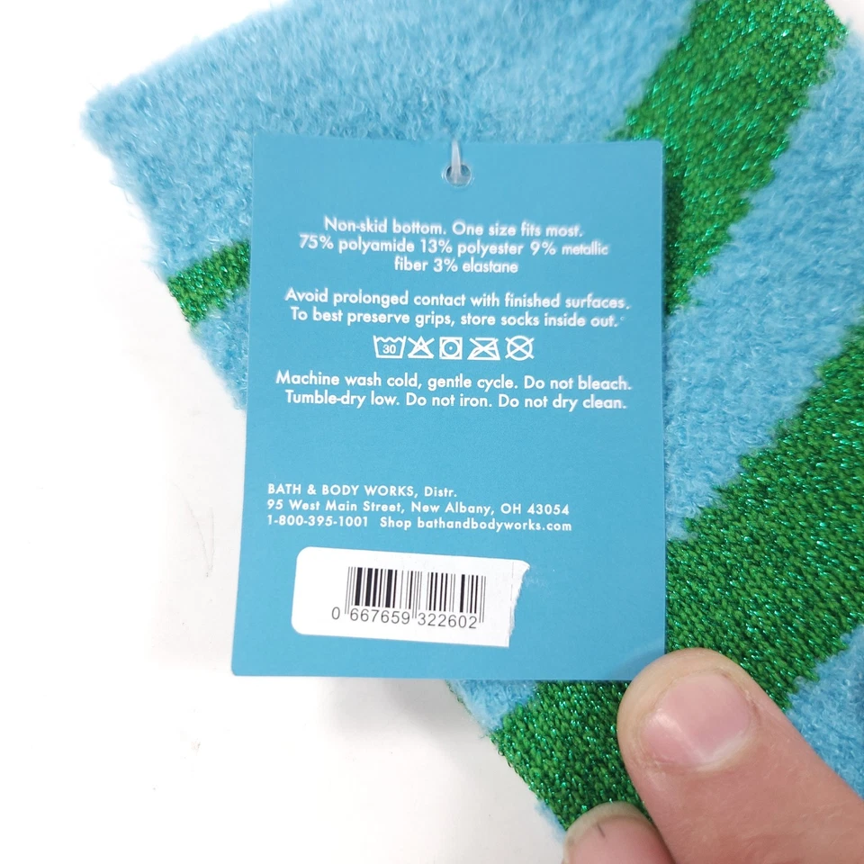 Bath & Body Works Striped Shea Infused Lounge Socks Green Blue One Fits Most New - Image 4 of 4