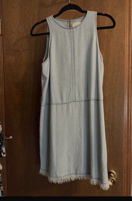 Thread & Supply Womens S Lyocell Shift Dress Round Neck Sleeveless Fringe Hem
