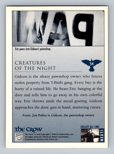 1994 Kitchen Sink The Crow / #34 Creatures of the Night / Movie Trading Card - Bild 2 von 4