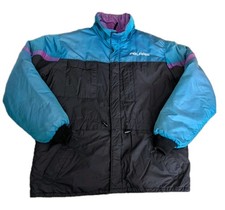 Vtg Polaris Snowmobile Jacket USA Made Colorblock Black Blue Mens L Thinsulate