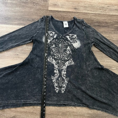 Vintage Vocal Women’s Top 3XL Black Rhinestone Asymmetrical Grunge Y2K - Picture 7 of 12