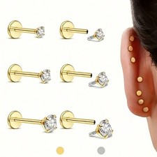 6 Gold Flat Back Studs 2mm 3mm 4mm 16G Hypoallergenic Cartilage Tragus