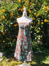 Gap Women's Strapless Fit Flare Dress Size Cotton Spandex Brown Teal 