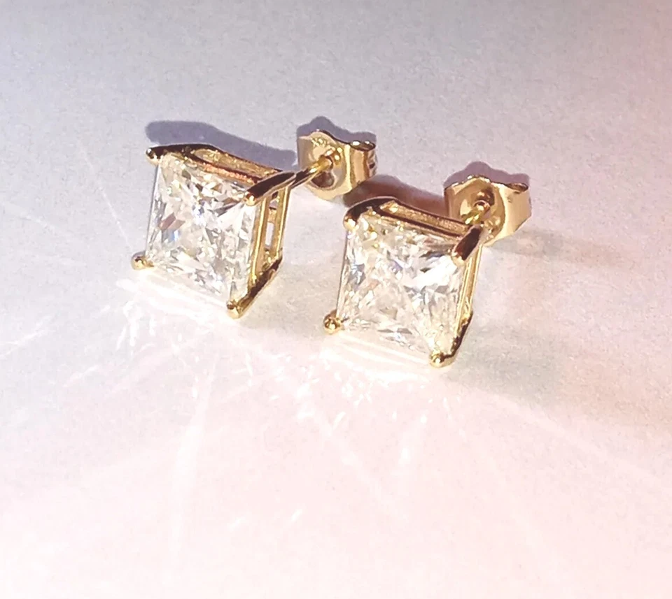 2.40 ctw D, VVS Natural Moissanite 14kt solid yellow gold earrings, New - Image 2 of 4