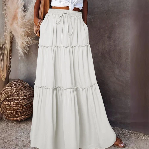 Mujeres Bohemia Cintura Alta Falda Larga Damas Vacaciones Columpio Suelto Boho Maxi Faldas - Imagen 9 de 30
