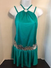  Curtain Call Costumes Adult Sized Green with Silver Sequins Dance Jazz Dress