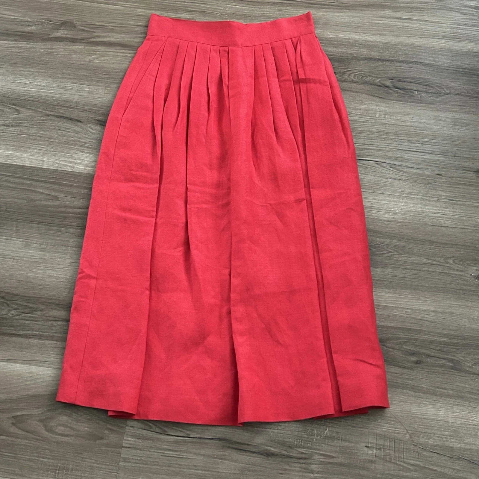 ILYA Red Vintage Linen Blend Midi Skirt Women Size 10 NWT
