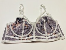 Torrid Mesh Floral Longline Unlined Underwire Bralette Bra Size 2 2X White Gray