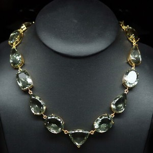 Authentic Green Amethyst Necklace 925 Sterling Silver 18K Gold Plated 19in