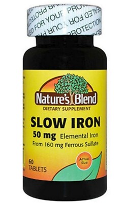 Nature's Blend SLOW IRON 50mg Elemental - 60 Tablets --