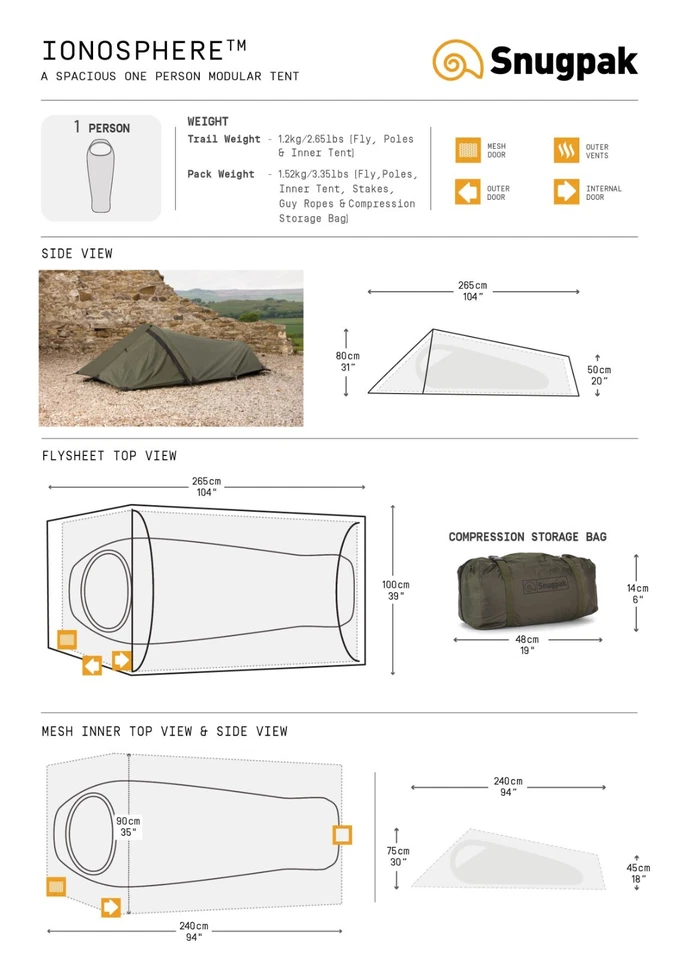 Tienda de campaña Snugpak Ionosphere - Ligera 1 persona oliva - Wild-camping Foto 2 de 3