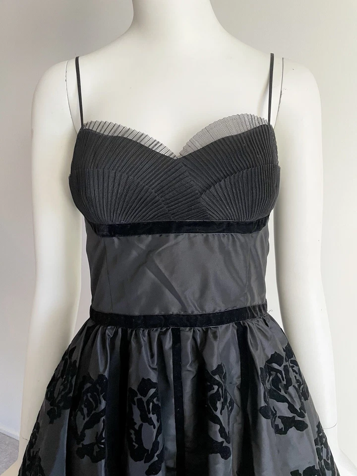 Vestido de Noche Vintage XS Betsey Johnson Terciopelo Negro Rosa Floral Bustier Corsé Foto 4 de 4
