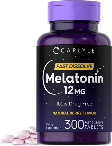 Carlyle Melatonin 12 mg Fast Dissolve 300 Tablets | Drug Free | Natural Berry Fl