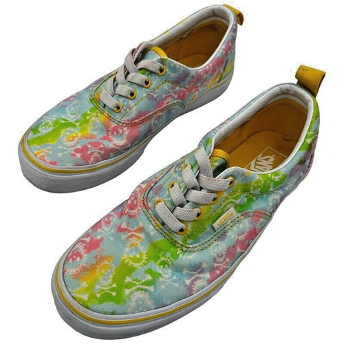 vans era girls size 5 shoes elastic lace skulls bones cyber tie dye yellow pink - Picture 3 of 6